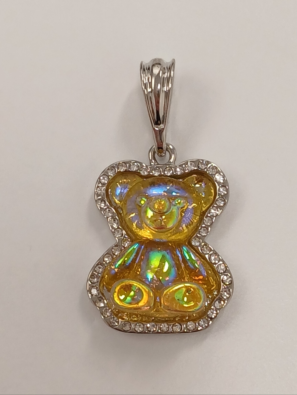NEW! 18k White Gold Iridescent Yellow Lemon Gummy Teddy Bear Pendant Goldoro